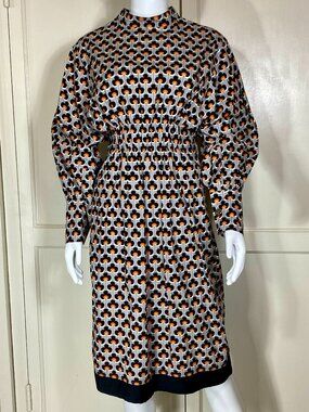 MARNI Made in Italy Gray Orange Black Geometric Op Art Print Cotton Dress 40, 4